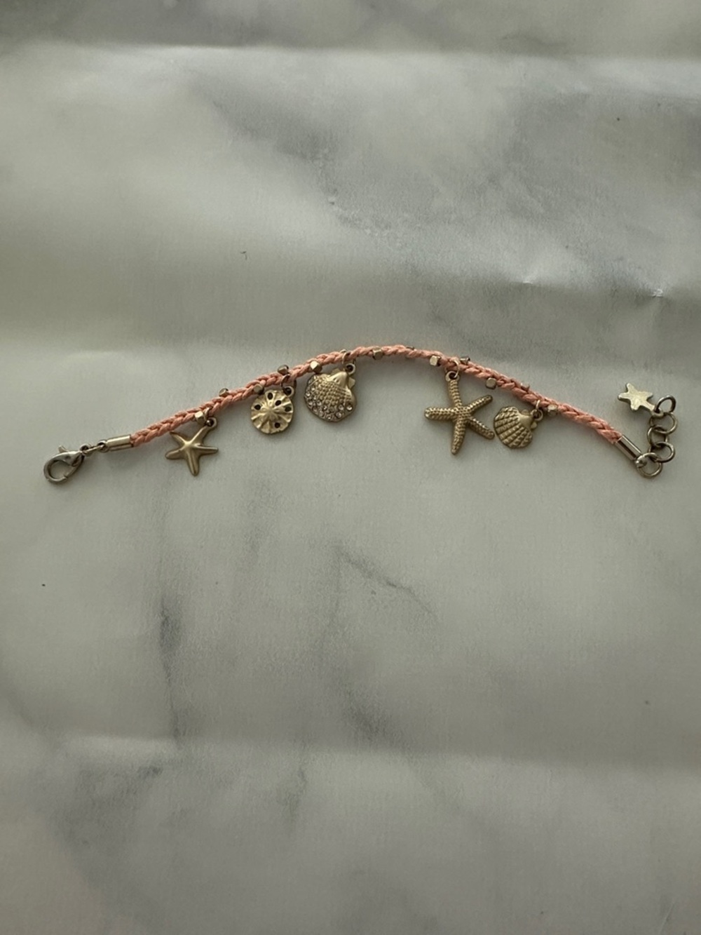 Gold Sea Charm Pink Braided Bracelet - Women’s Beach Charm Accessory